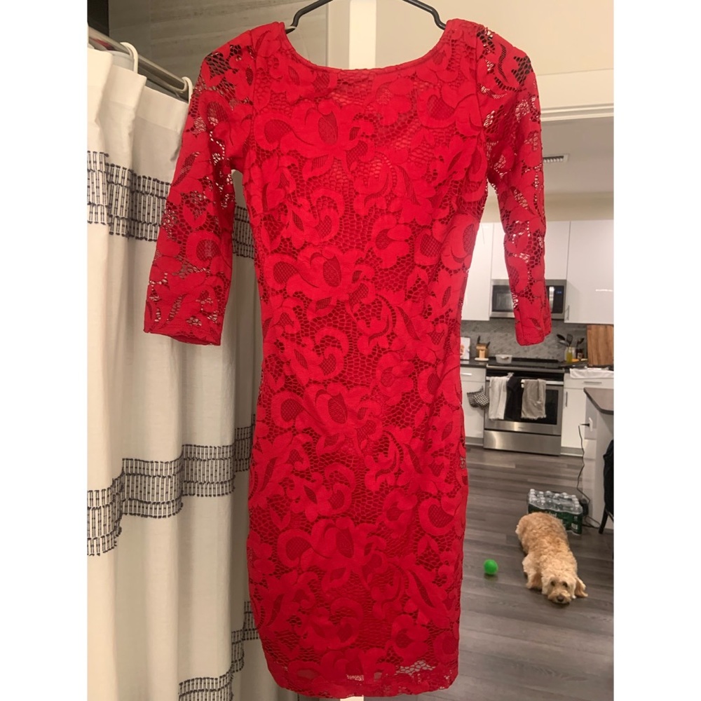 Small Red lulus mid thigh lace dress